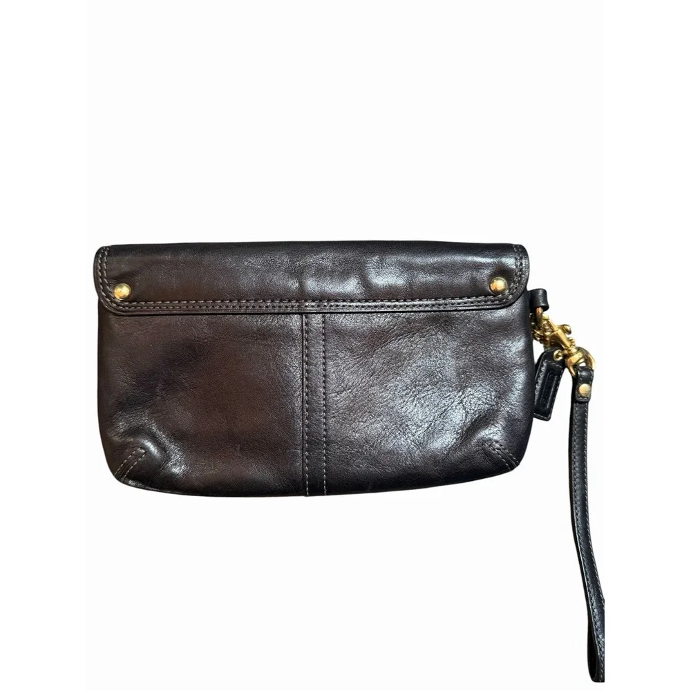 Vintage Coach Bleecker Wristlet Black Leather Brass EUC Tattersall Clutch